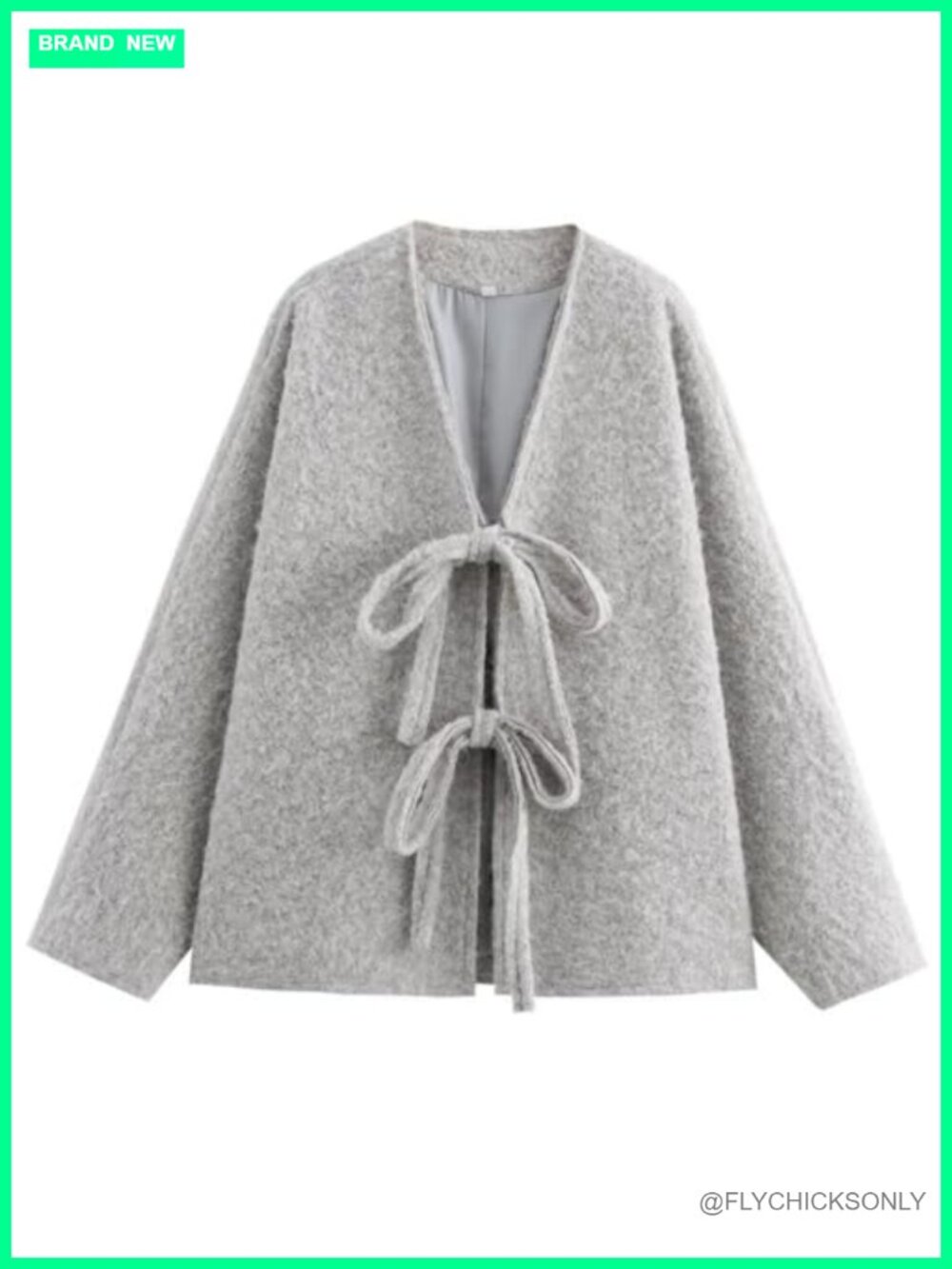 Wool Blend Fuzzy Tie Front Bow Cardigan Jacket Oversized Winter Trench Coat